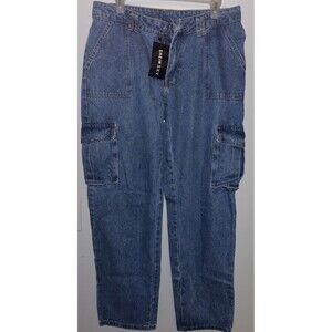 Shein Jeans Women's Blue Light Wash Baggy Straight Fit Jeans Sz Large.
